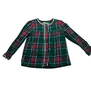 Mini Boden Girls Green Plaid Long Sleeve Shirt Size 5-6